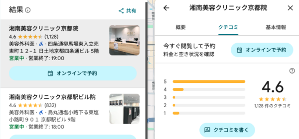Googleマップの口コミから見る京都のクマ取り評判
